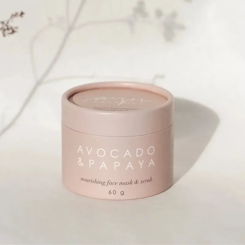 Ayu Organics Avocado Papaya Face Mask Powder i pappförpackning