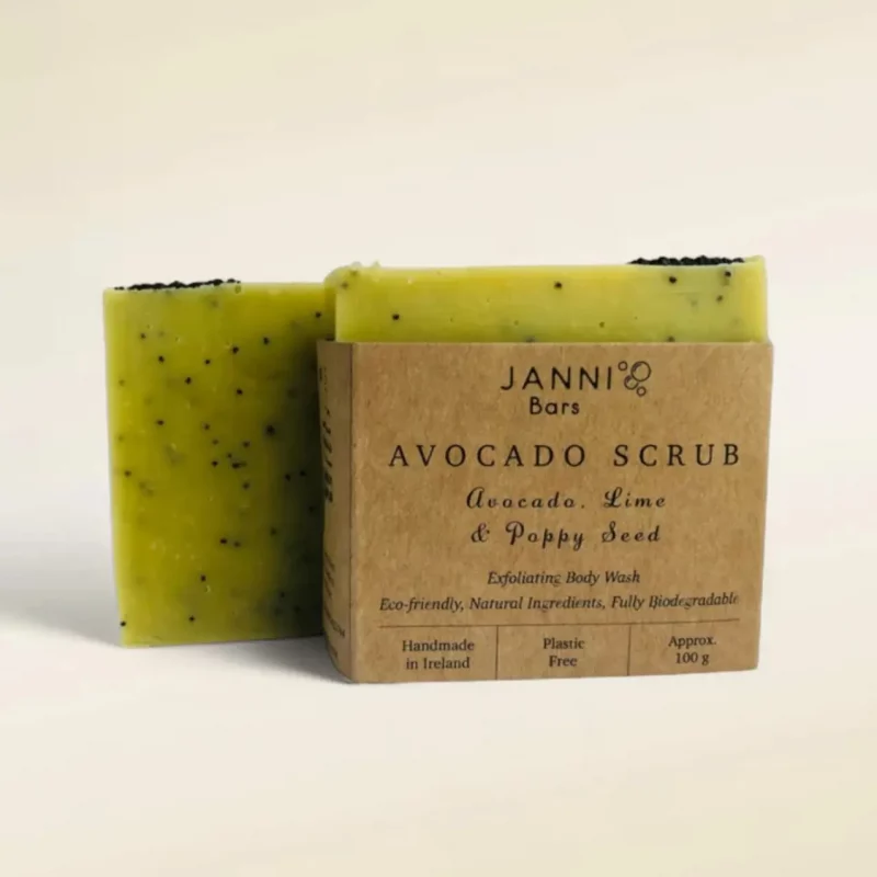 Exfolierande Avocado Scrub tvål från Janni Bars med förpackning