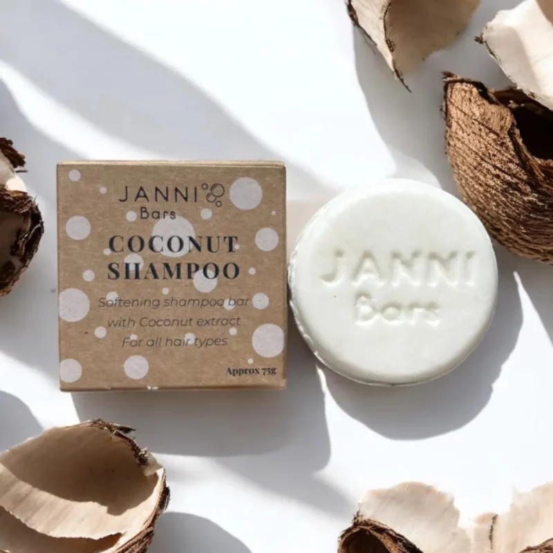Janni Bars Coconut Shampoo Bar i fast format för naturlig hårvård